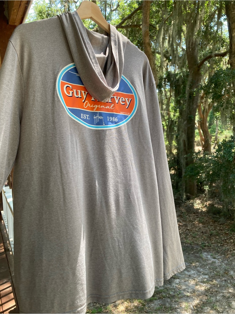 Guy Harvey Gray Performance Hoodie With “Original” Logo And Sailfish View 6